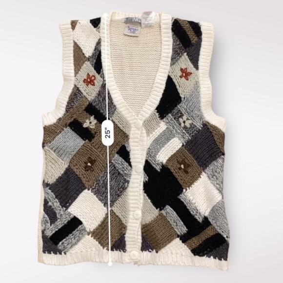 Huntington Ridge Vintage Hand Knitted Buttoned Sweater Vest Womens Medium Fall - Picture 4 of 6
